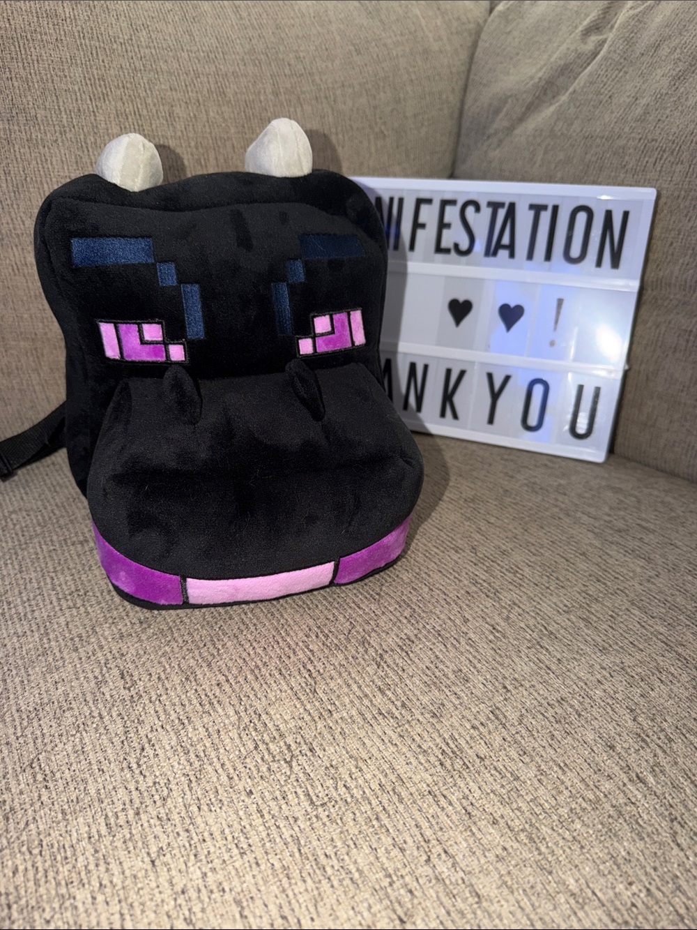 BNWT Minecraft Ender Black & Purple Pixel Dragon Plush Backpack